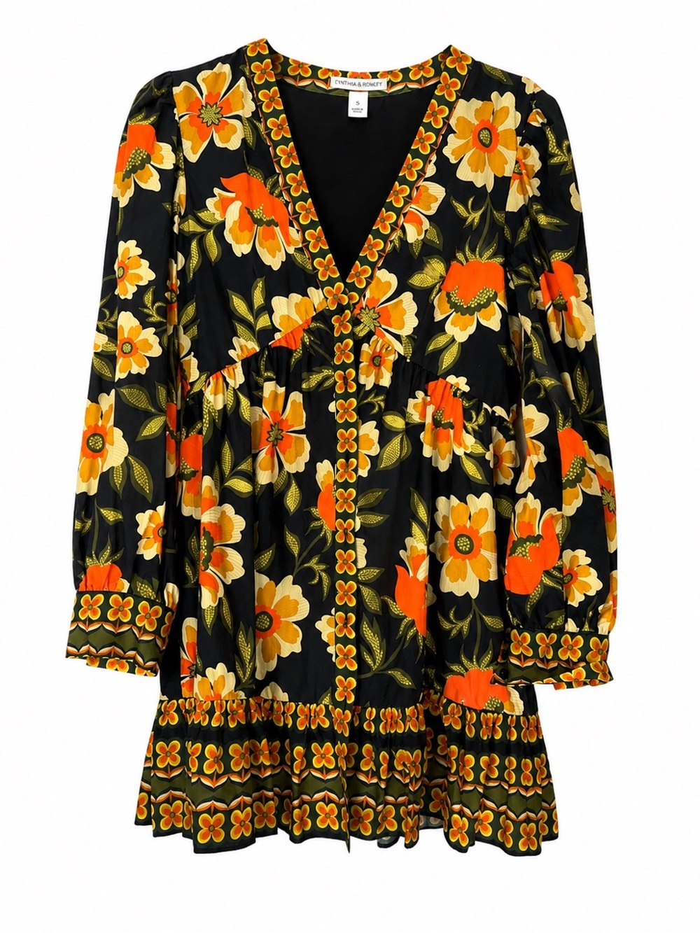 NWT Chelsea & Violet Floral Boho Mini Dress | Retro 70s-Inspired Long Sleeve
